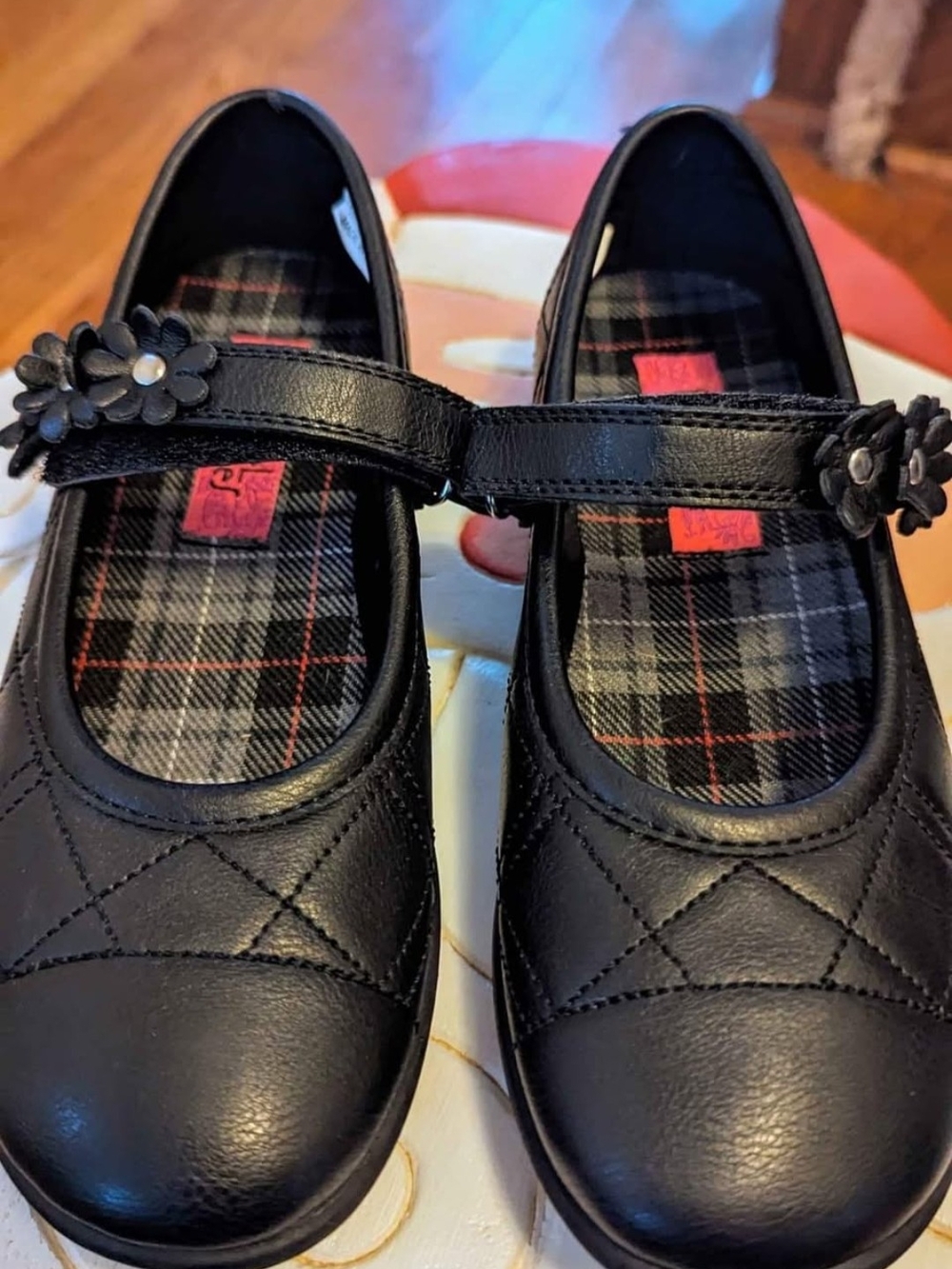Mary Jane's Shoes with Flower Straps, Black, Size 2
